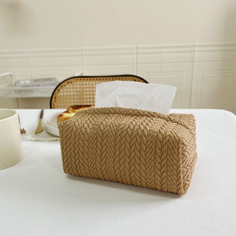 Nordic Ins Wheat Ear Texture Paper Box Cream Fabric Tissue Box Car Tissue Storage Box - Image 4