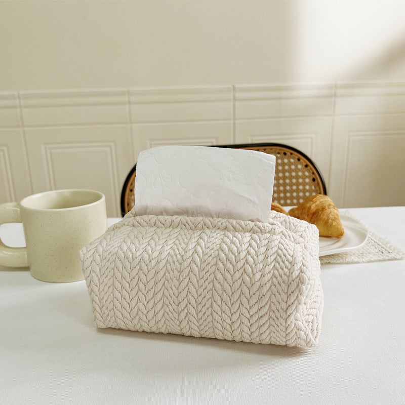 Nordic Ins Wheat Ear Texture Paper Box Cream Fabric Tissue Box Car Tissue Storage Box - Image 3