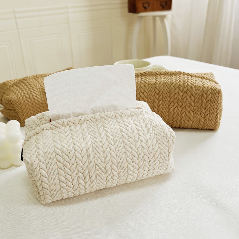 Nordic Ins Wheat Ear Texture Paper Box Cream Fabric Tissue Box Car Tissue Storage Box - Image 2
