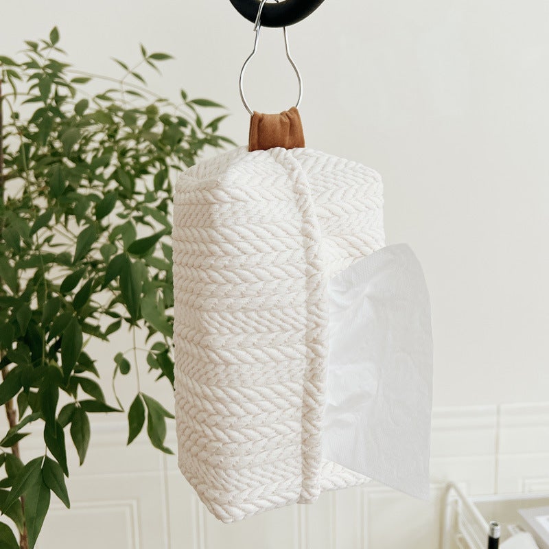 Nordic Ins Wheat Ear Texture Paper Box Cream Fabric Tissue Box Car Tissue Storage Box - Image 5