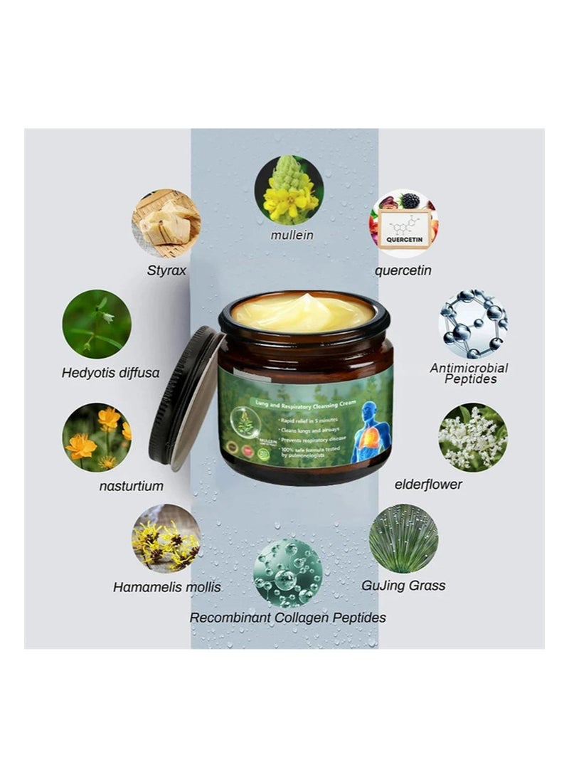 HaLunhi Lung and Respiratory Cleansing Cream,Mullein Clear Lung Repair Cream,Professional Clear Lung Cream, Natural Herbal Lung Cream, Suitable for Respiratory Care, Soothe Throat Discomfort, Easy Breathing - Image 3