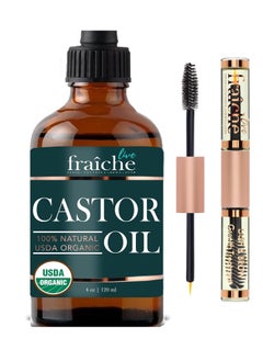 Live Fraiche Live Fraiche Organic Castor Oil (4oz) + Filled Mascara Tube, 100% USDA Pure, Cold Pressed, Hexane Free Lash Serum Hair Growth Oil for Eyelashes, Eyebrows, Hair - Brow and Hair Treatment Oil  - Image 5