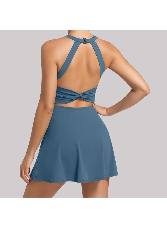 Solid Color Dresses Backless Sling Tennis Dress Shorts Athletic Dresses Summer Women's Clothing Women sports top  - Image 1