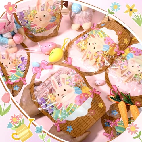 Sanixin 50 Pcs Easter Gift Bags Transparent Bunny Treat Bags with Handles Easter Bunny Goodie Bags for Easter Spring Party Candy Wrapping Supplies Decoration - Image 4