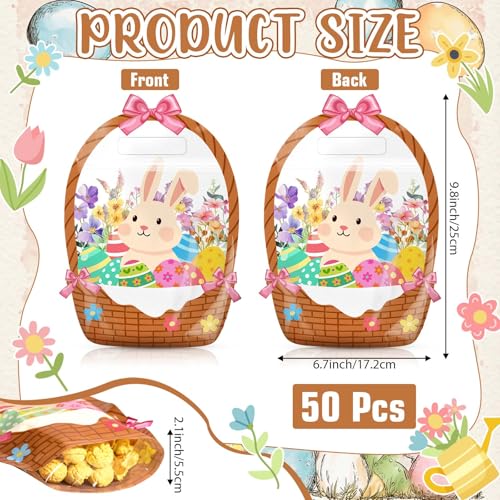 Sanixin 50 Pcs Easter Gift Bags Transparent Bunny Treat Bags with Handles Easter Bunny Goodie Bags for Easter Spring Party Candy Wrapping Supplies Decoration - Image 2