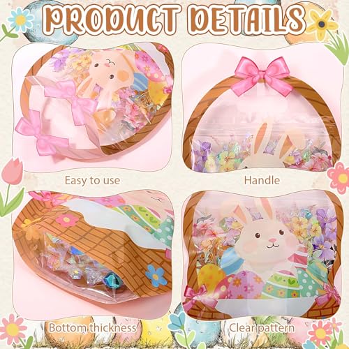 Sanixin 50 Pcs Easter Gift Bags Transparent Bunny Treat Bags with Handles Easter Bunny Goodie Bags for Easter Spring Party Candy Wrapping Supplies Decoration - Image 3
