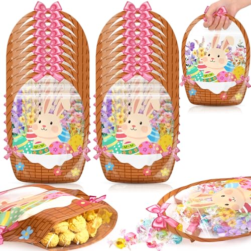 Sanixin 50 Pcs Easter Gift Bags Transparent Bunny Treat Bags with Handles Easter Bunny Goodie Bags for Easter Spring Party Candy Wrapping Supplies Decoration - Image 1