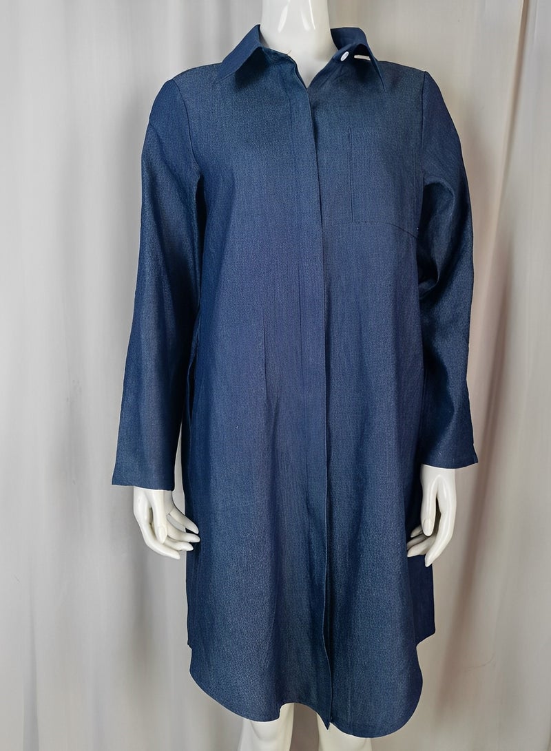 ريوكل فساتين قميص جينز نسائية بأكمام طويلة وفستان جينز بأزرار وقميص كاجوال وفستان جينز فضفاض من قماش بيبي دول - Image 3