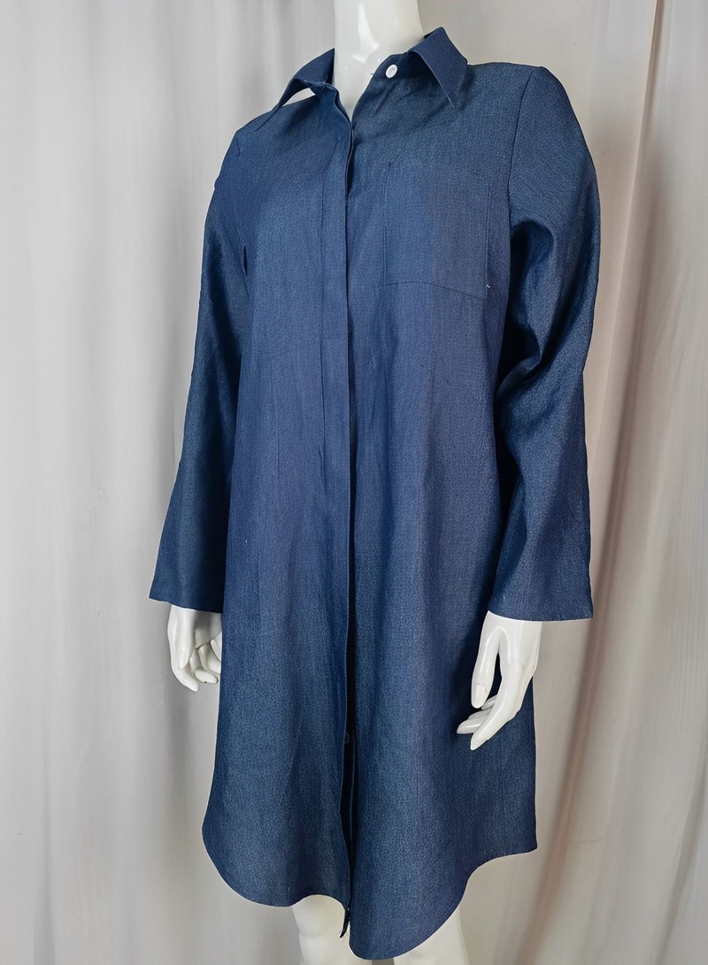 ريوكل فساتين قميص جينز نسائية بأكمام طويلة وفستان جينز بأزرار وقميص كاجوال وفستان جينز فضفاض من قماش بيبي دول - Image 4