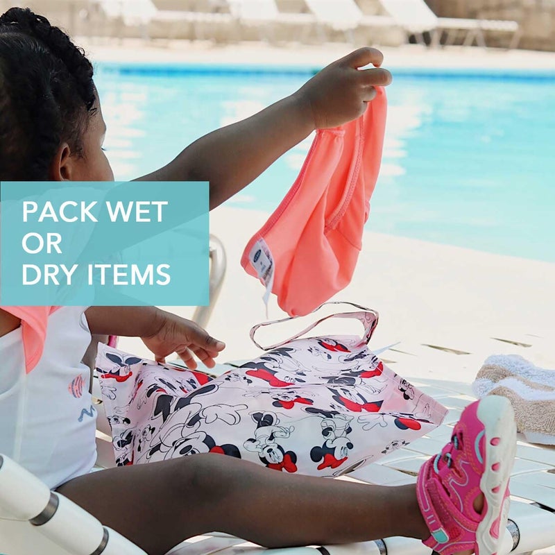 Bumkins Disney Waterproof Wet Bag for Baby, Travel, Swim Suit, Cloth Diapers, Pump Parts, Pool, Beach, Gym Clothes, Toiletry, Hook to Stroller, Daycare, Zip Reusable Wetdry Packing Pouch, Mickey Mouse - Image 3