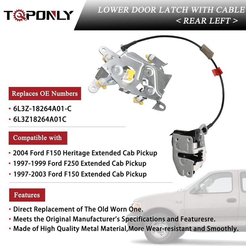 TQPONLY قفل الباب الخلفي الأيسر TQPONLY لسيارات فورد F250 و F150 ذات الكابينة الممتدة من 1997-2004 - Image 3