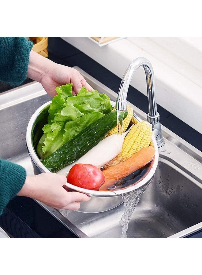 Modinity 3 in 1 Stainless Steel Drain Basket Vegetable Cutter Cheese Grater Vegetable Fruit Rice Food Washing Bowl Strainer. (Set of 1)(Color:Silver) - Image 5