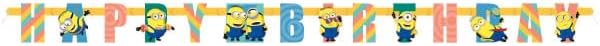 Unique Despicable Me Birthday Party Supplies Bundle includes 1 Happy Birthday Banner 1 Plastic Door Poster 3 Hanging Swirl Decorations 1 Dinosaur Sticker Sheet - Image 2