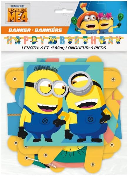 Unique Despicable Me Birthday Party Supplies Bundle includes 1 Happy Birthday Banner 1 Plastic Door Poster 3 Hanging Swirl Decorations 1 Dinosaur Sticker Sheet - Image 3