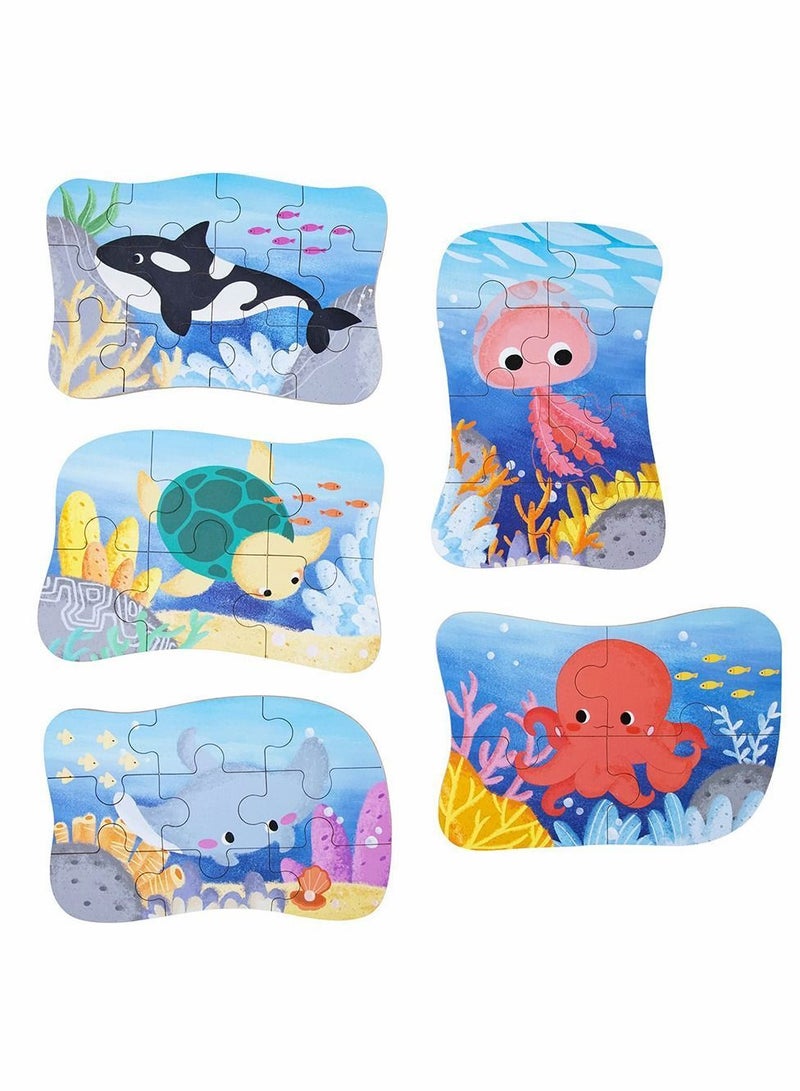 نيبمينينت Sea Animal Puzzles for 3 4 5 6 Year Olds, 5-in-1 Jigsaw with Iron Box Storage, Puzzle Toys Gifts Boys, Girls, Kids and Children (Sea Puzzles) - Image 3