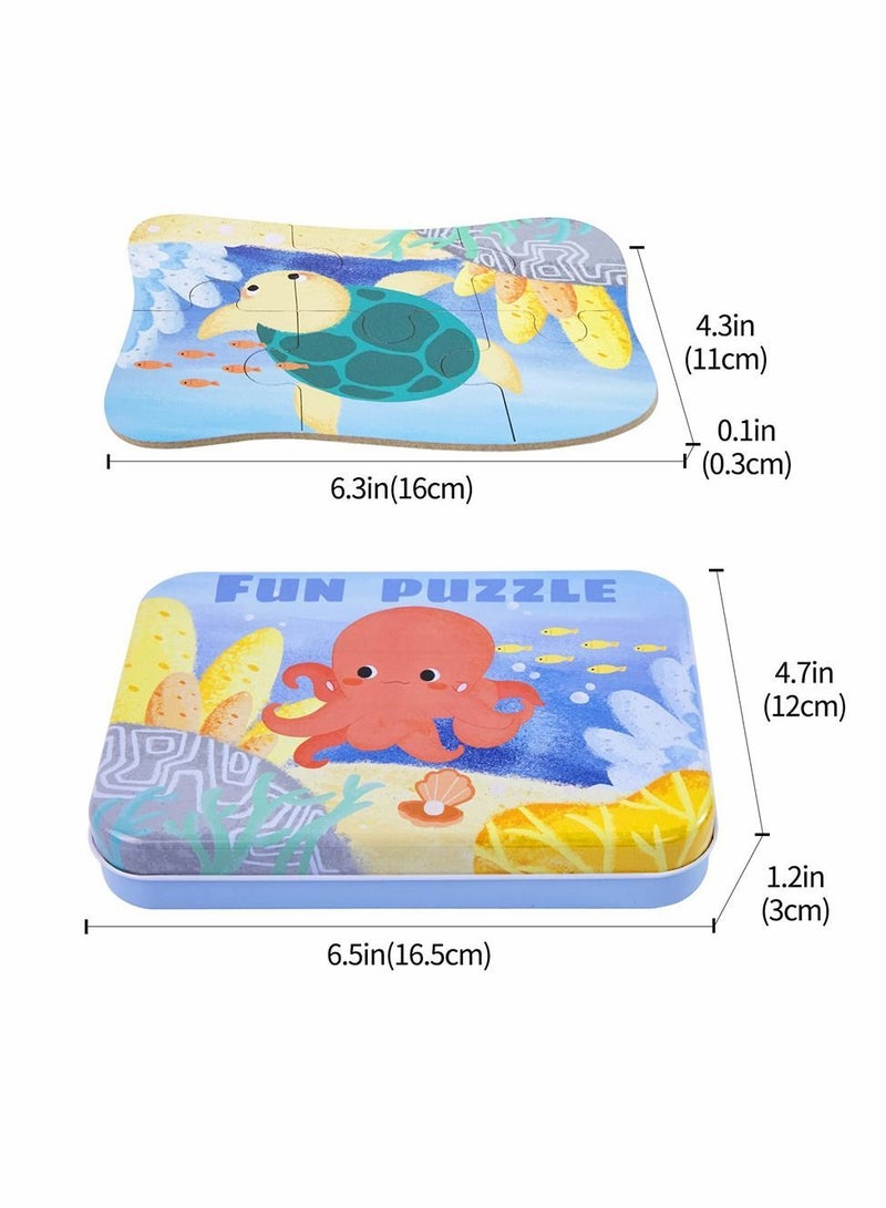 نيبمينينت Sea Animal Puzzles for 3 4 5 6 Year Olds, 5-in-1 Jigsaw with Iron Box Storage, Puzzle Toys Gifts Boys, Girls, Kids and Children (Sea Puzzles) - Image 2