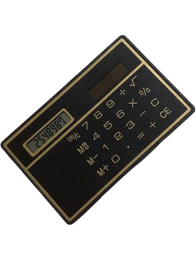Black Solar Calculator Thin Credit Card Size 8 Digit Portable Lightweight ABS For Home School Desk Use - Image 1