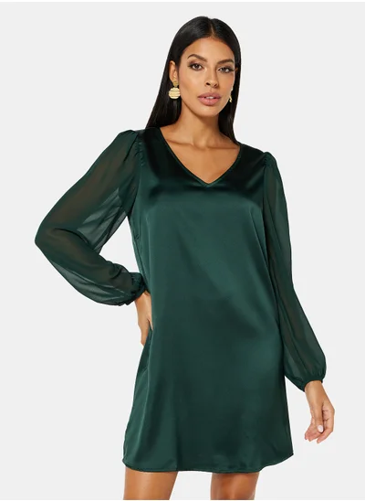 جاكلين دي يونج Satin Puff Sleeve Mini Dress