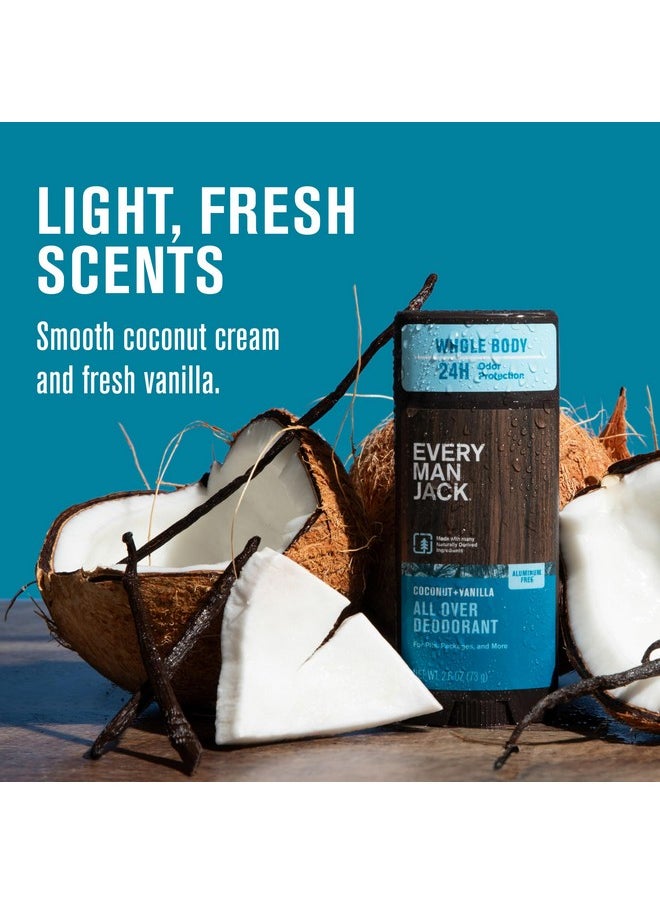 Every Man Jack - All Over Deodorant - 24 Hour Whole Body Odor Protection - Aluminum Free - Coconut + Vanilla Scent 2.6 Oz (1 Pack) - Image 1