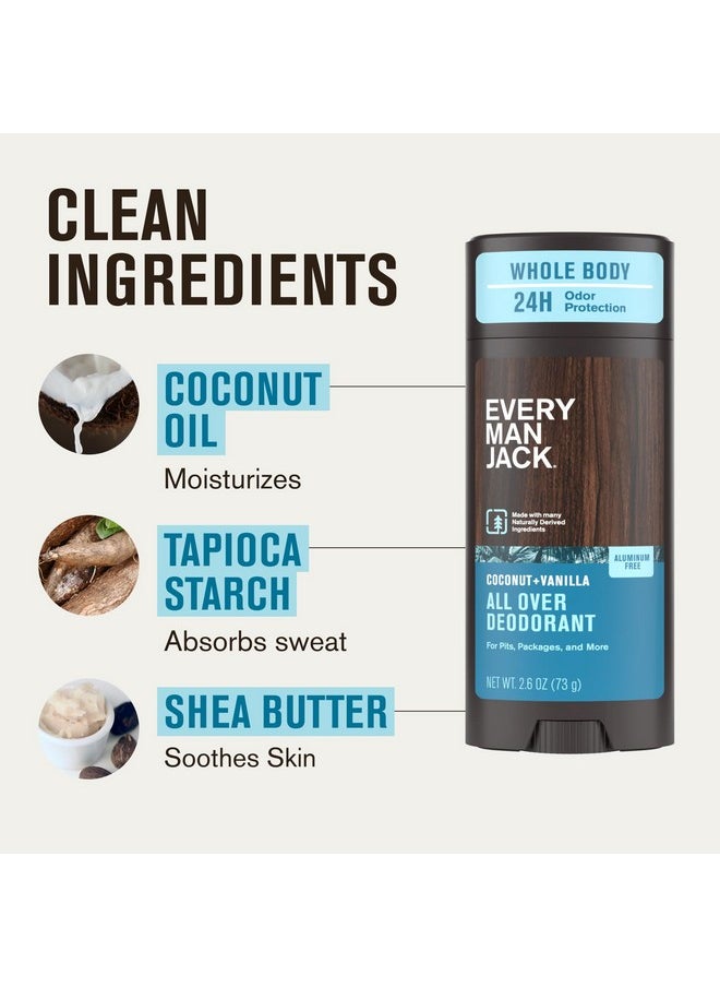 Every Man Jack - All Over Deodorant - 24 Hour Whole Body Odor Protection - Aluminum Free - Coconut + Vanilla Scent 2.6 Oz (1 Pack) - Image 1