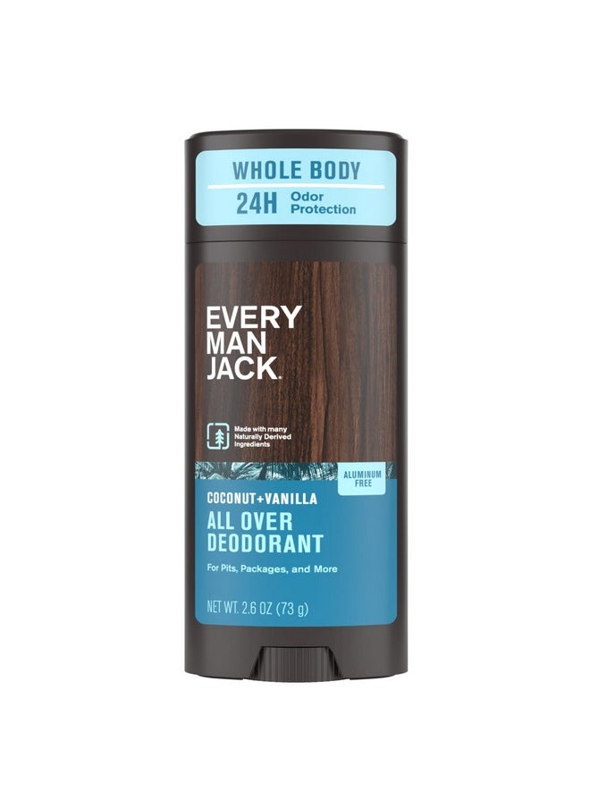 Every Man Jack - All Over Deodorant - 24 Hour Whole Body Odor Protection - Aluminum Free - Coconut + Vanilla Scent 2.6 Oz (1 Pack) - Image 1