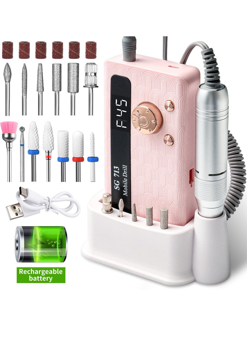 GUDOO Rechargeable 45000RPM Nail Drill Portable Nail Drill Machine Electric Nail E File Manicure Drill Set High Speed Nail Tools for Nail Salon Silver - Image 1
