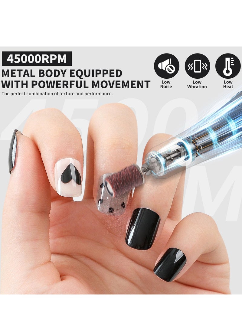 GUDOO Rechargeable 45000RPM Nail Drill Portable Nail Drill Machine Electric Nail E File Manicure Drill Set High Speed Nail Tools for Nail Salon Silver - Image 2
