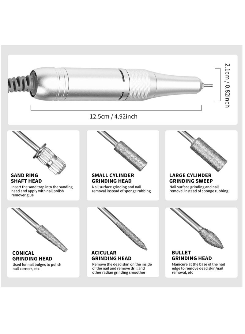 GUDOO Rechargeable 45000RPM Nail Drill Portable Nail Drill Machine Electric Nail E File Manicure Drill Set High Speed Nail Tools for Nail Salon Silver - Image 3