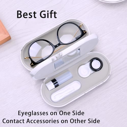 Muf 2 in 1 Contact Lens Case and Glasses Case, Double Sided Design with Mirror, Portable Travel Kit with Tweezer, Remover and Solution Bottle, Black & White Marble - Image 4