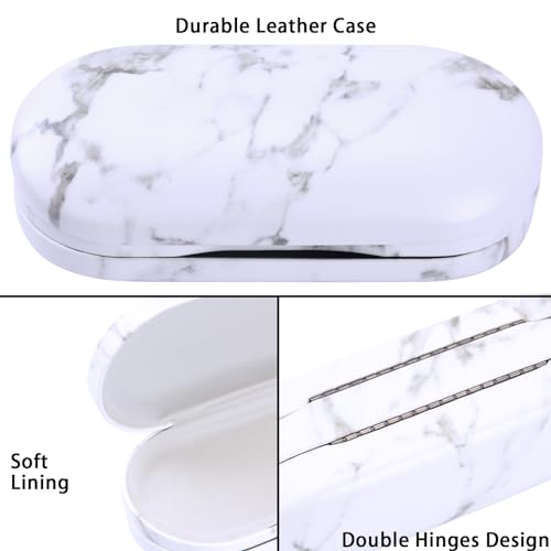 Muf 2 in 1 Contact Lens Case and Glasses Case, Double Sided Design with Mirror, Portable Travel Kit with Tweezer, Remover and Solution Bottle, Black & White Marble - Image 3