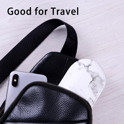 Muf 2 in 1 Contact Lens Case and Glasses Case, Double Sided Design with Mirror, Portable Travel Kit with Tweezer, Remover and Solution Bottle, Black & White Marble - Image 5