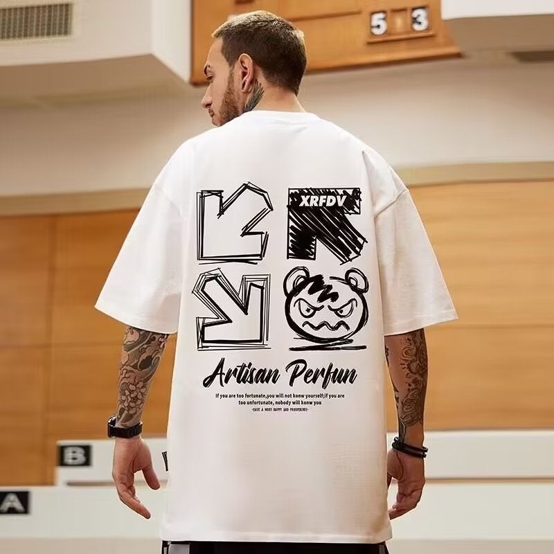 M2 Pure Cotton 2023 Men'S Oversize American Fashion Brand Fat Plus Size Loose Arrow Black Short Sleeve T-Shirt Half Sleeve - Image 1