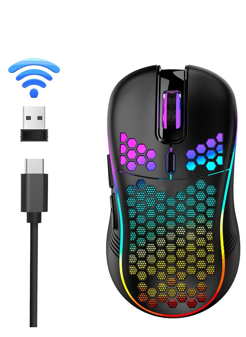 GUDOO - Wireless Gaming Mouse RGB Lightweight Ergonomic Wired Gaming Mouse Backlit Honeycomb Shell Design Mice Matte Black - Image 1