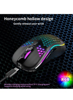 GUDOO Wireless Gaming Mouse RGB Lightweight Ergonomic Wired Gaming Mouse Backlit Honeycomb Shell Design Mice Matte Black  - Image 2
