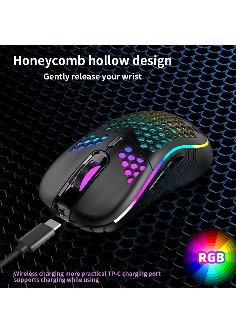 GUDOO - Wireless Gaming Mouse RGB Lightweight Ergonomic Wired Gaming Mouse Backlit Honeycomb Shell Design Mice Matte Black - Image 1