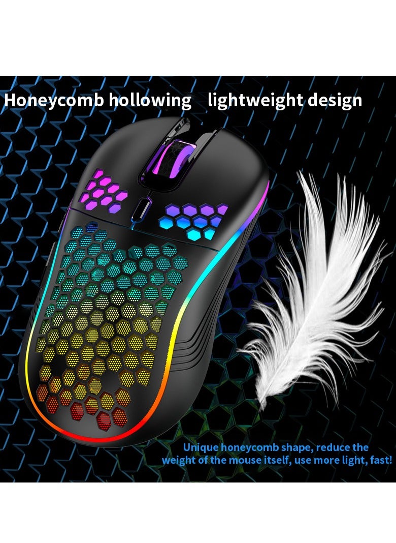 GUDOO - Wireless Gaming Mouse RGB Lightweight Ergonomic Wired Gaming Mouse Backlit Honeycomb Shell Design Mice Matte Black - Image 1