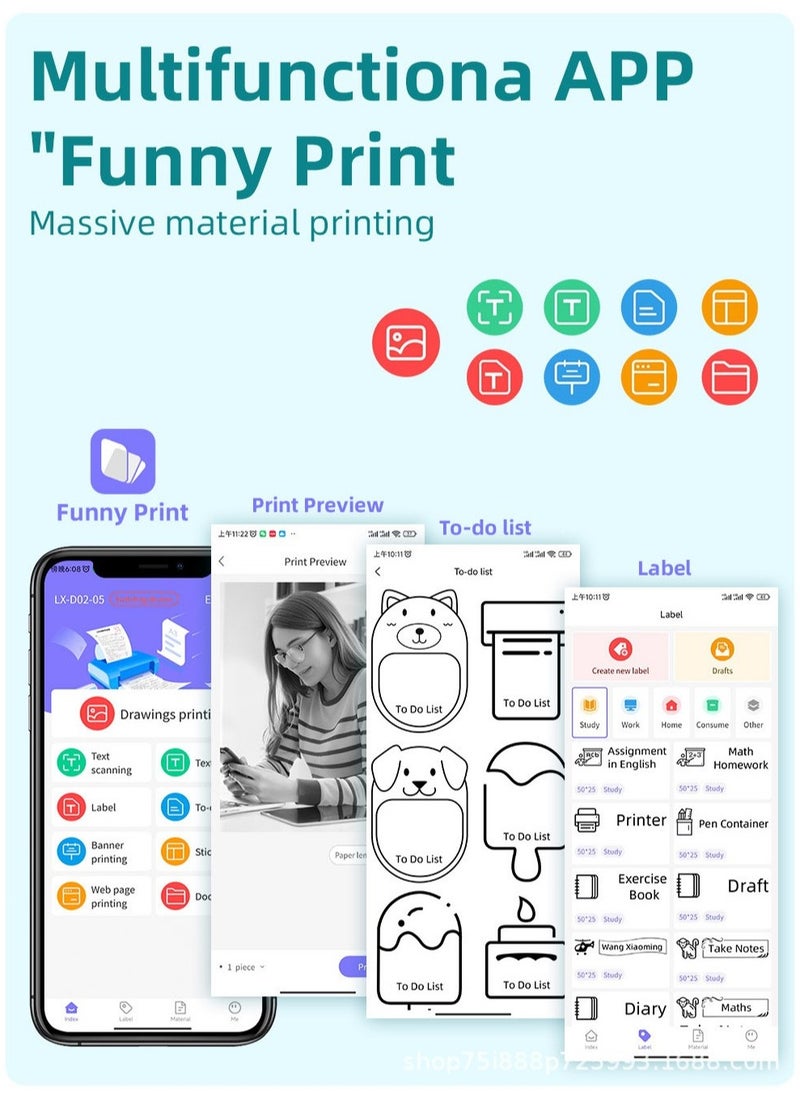 Healife - Portable Wireless Printer Mini Pocket Bluetooth Thermal Printer, Portable Printer, Sticker Maker, For Office Organization, Home Kitchen, School. Compatible with Android iOS smartphones for labeling, receipts, photos, notes, and memos - Image 1