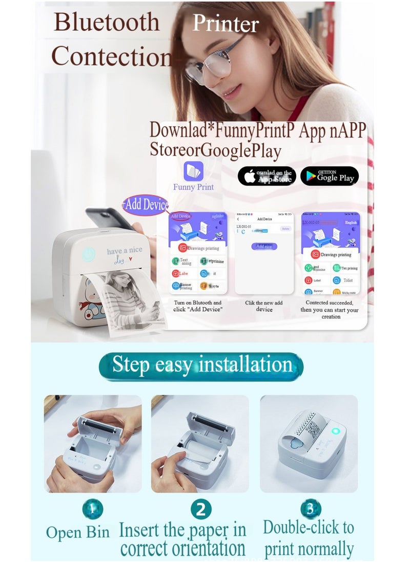 Healife - Portable Wireless Printer Mini Pocket Bluetooth Thermal Printer, Portable Printer, Sticker Maker, For Office Organization, Home Kitchen, School. Compatible with Android iOS smartphones for labeling, receipts, photos, notes, and memos - Image 1