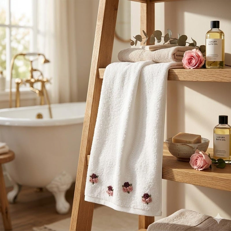 Handmade Egyptian Cotton Hand Towel - Soft & Absorbent Terry 50x100cm 250 Gm - Bright White - Image 4