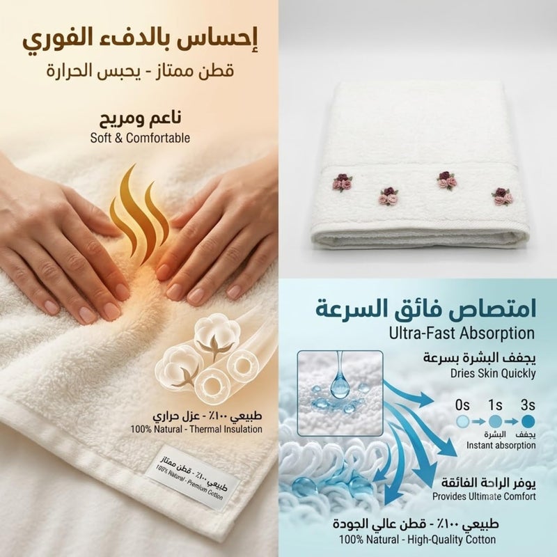 Handmade Egyptian Cotton Hand Towel - Soft & Absorbent Terry 50x100cm 250 Gm - Bright White - Image 2