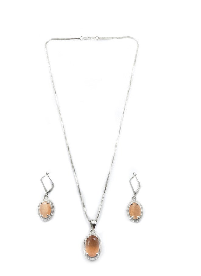 StileAdda Silver-Plated Pendant and Earrings Set with American Diamond - Image 2