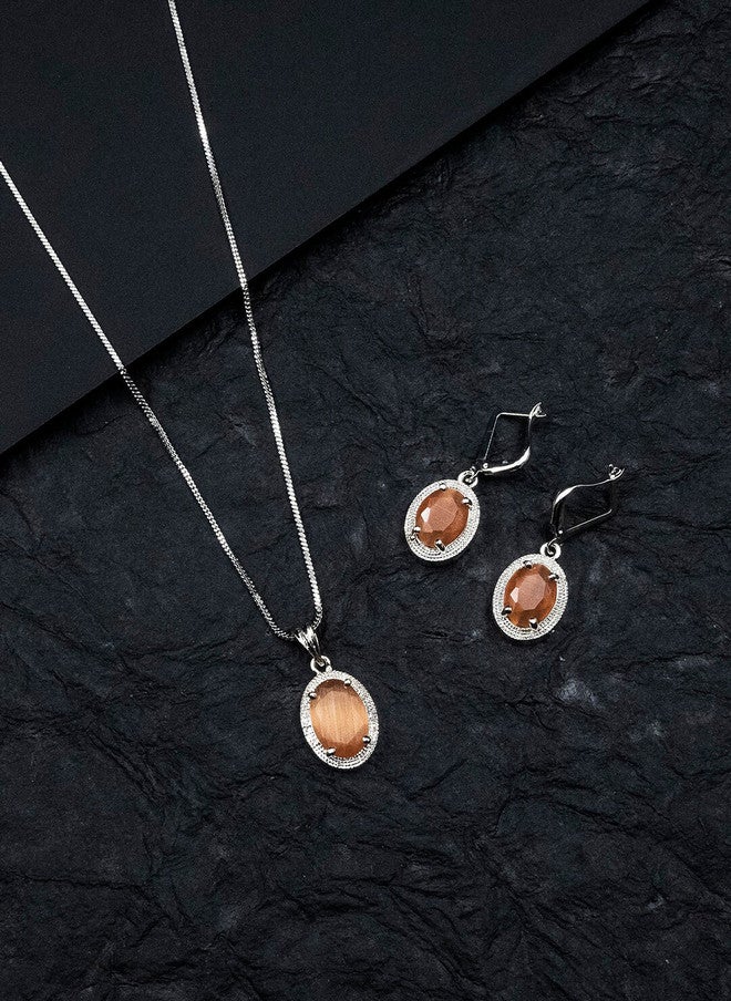 StileAdda Silver-Plated Pendant and Earrings Set with American Diamond - Image 1
