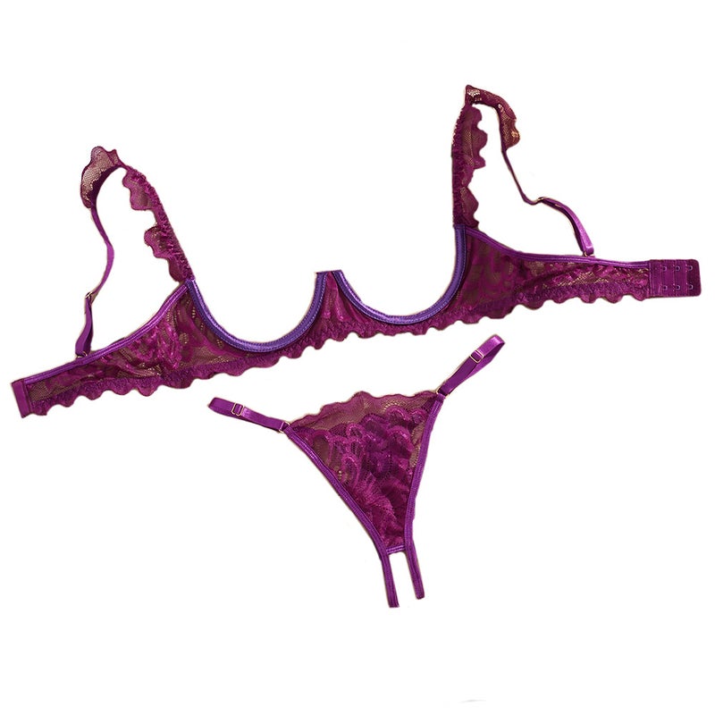 Purple Lace See-Through Lingerie Set - Image 4