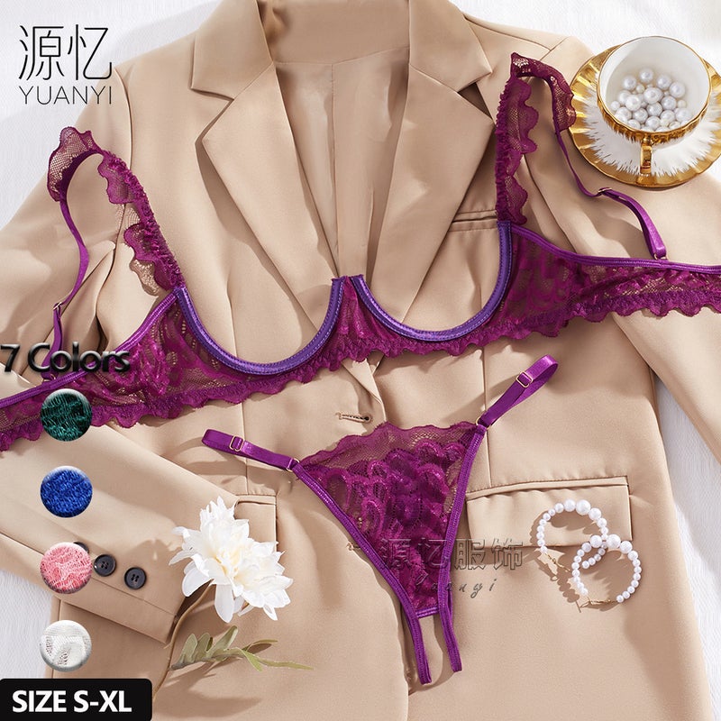 Purple Lace See-Through Lingerie Set - Image 1