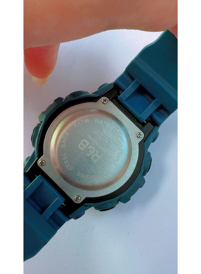 R&B Men's Digital Sports Watch - 5ATM Water Resistant, Luminous Display, Teal Blue - Pre-Owned (Looks Like New / Excellent Condition) - Image 2