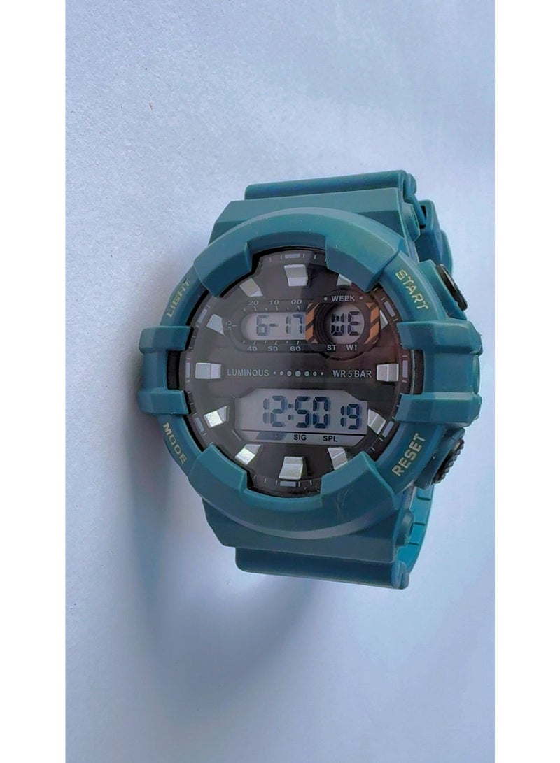 R&B Men's Digital Sports Watch - 5ATM Water Resistant, Luminous Display, Teal Blue - Pre-Owned (Looks Like New / Excellent Condition) - Image 3