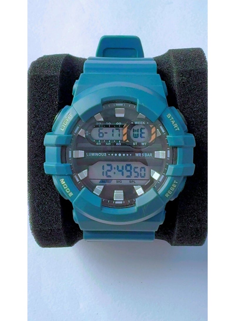 R&B Men's Digital Sports Watch - 5ATM Water Resistant, Luminous Display, Teal Blue - Pre-Owned (Looks Like New / Excellent Condition) - Image 1