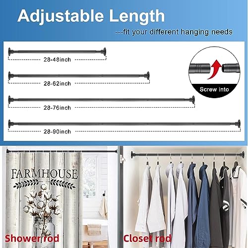 LAKEROD Heavy Duty Shower Curtain Rod - 28 to 90" Fixed Shower Curtain Rod Wall Mounted - Adjustable Extendable Rustproof for Bathroom,Room Divider,Bedroom,Outdoor Patio- Matte Black 2 Pack - Image 5