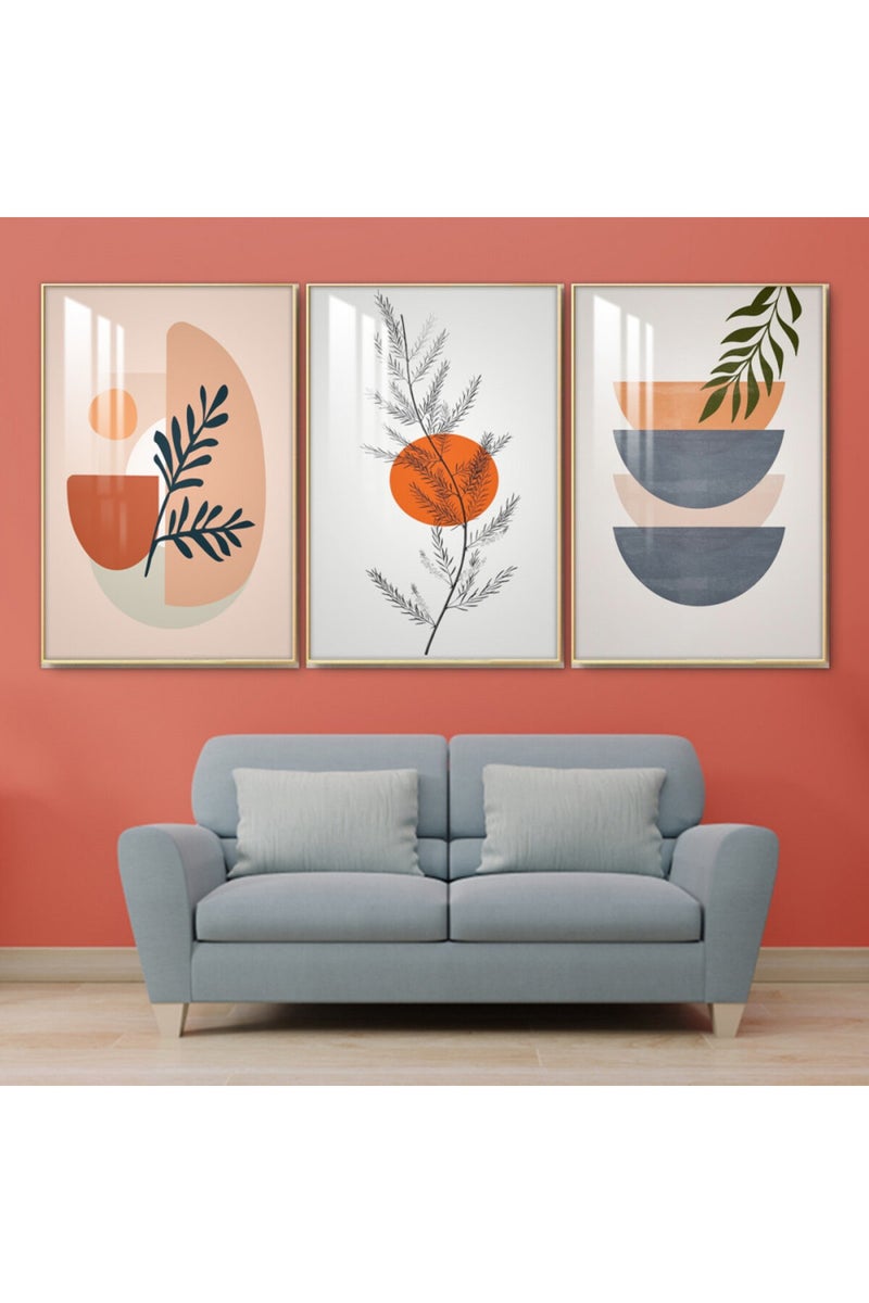 Marktna Three wooden wall painting with a frame and a clear acrylic layer - Image 1
