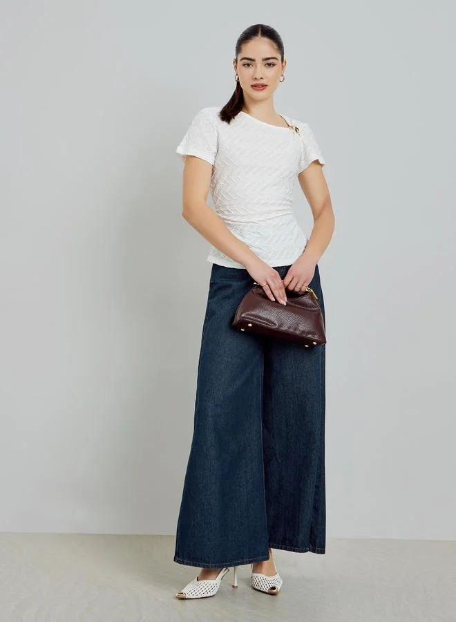 Styli White Embellished Textured Knit Top